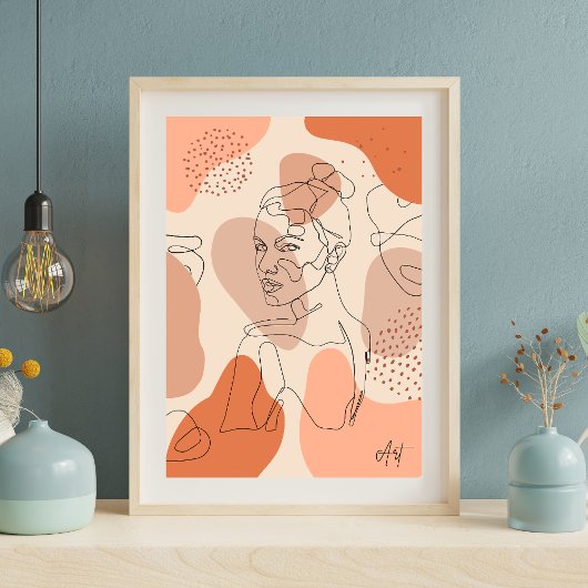 ミニマル抽象芸術ラインアートウーマンウォールポスター» ポスター