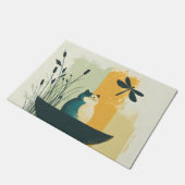 ミニマル抽象芸術レイクチュビーホワイトキャトカヌー ドアマット (アングル)