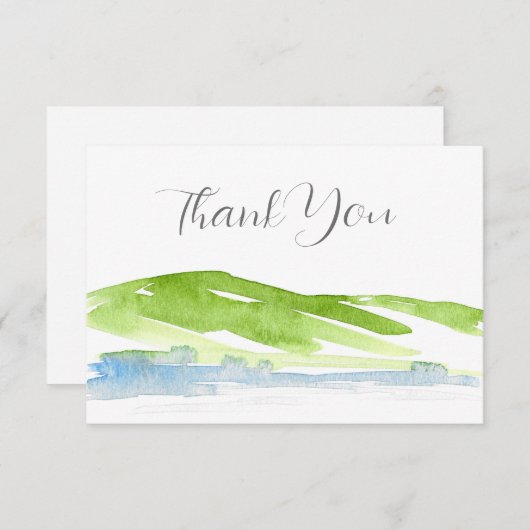 ミニマル抽象芸術水彩ヒルズ3 サンキューカード (正面/裏面)