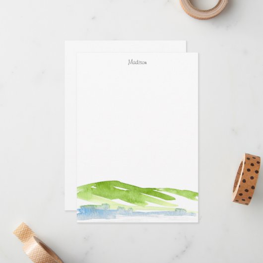 ミニマル抽象芸術水彩ヒルズ3 ノートカード (正面/裏面インサイチュ)