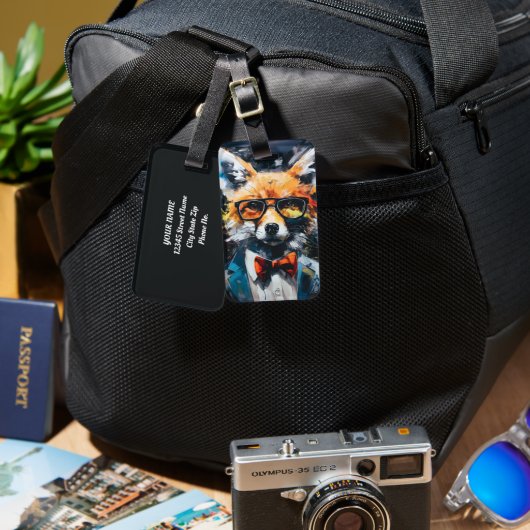 ミニマル抽象芸術適合キツネ ラゲッジタグ (正面&裏面)