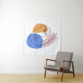 ミニマル抽象芸術顔ポートレートラインアートスケッチ タペストリー (インサイチュ(横))