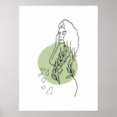 ミニマル抽象芸術顔ポートレートラインアートスケッチ ポスター (正面)