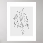 ミニマル抽象芸術顔ポートレートラインアートスケッチ ポスター (正面)