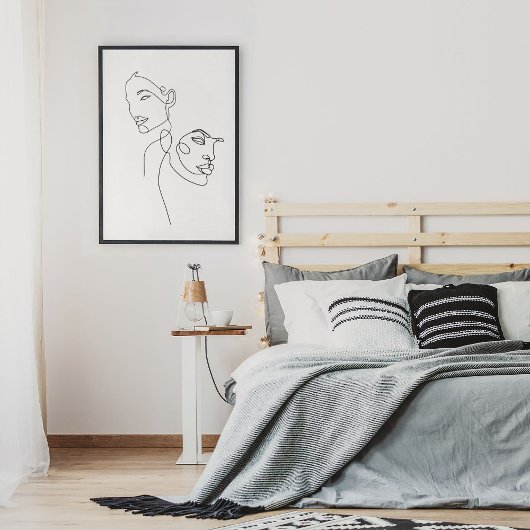 ミニマル抽象芸術顔ポートレートラインアートスケッチ ポスター