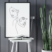 ミニマル抽象芸術顔ポートレートラインアートスケッチ ポスター