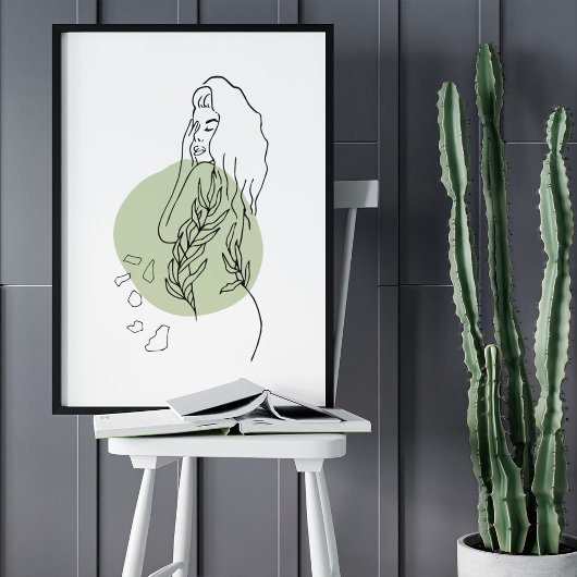 ミニマル抽象芸術顔ポートレートラインアートスケッチ ポスター