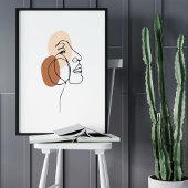 ミニマル抽象芸術顔ポートレートラインアートスケッチ ポスター