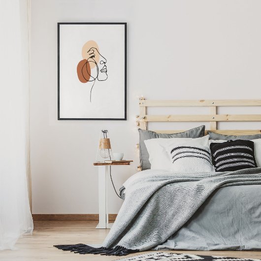 ミニマル抽象芸術顔ポートレートラインアートスケッチ ポスター