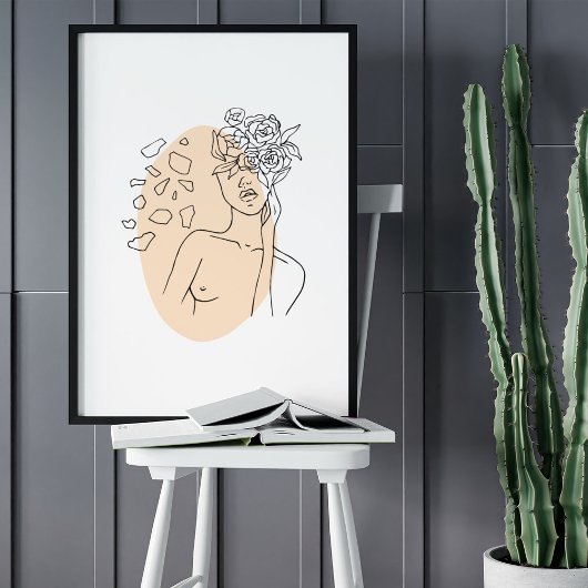 ミニマル抽象芸術顔ポートレートラインアートスケッチ ポスター
