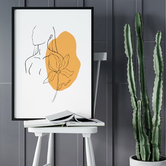 ミニマル抽象芸術顔ポートレートラインアートスケッチ ポスター