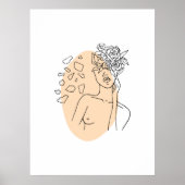 ミニマル抽象芸術顔ポートレートラインアートスケッチ ポスター (正面)