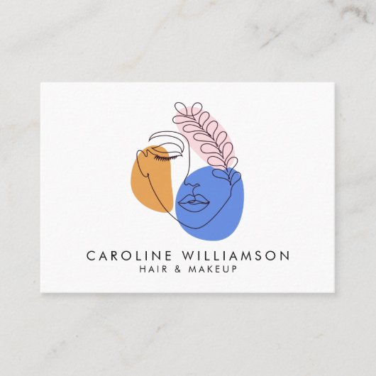 ミニマル抽象芸術顔ポートレートラインアートスケッチ 名刺 (正面)