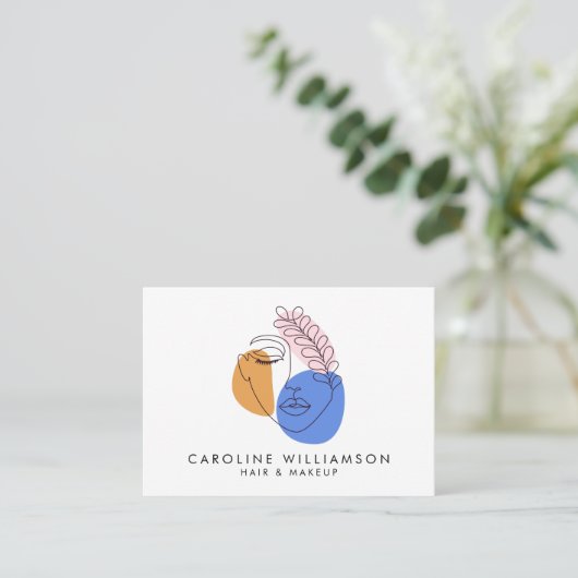 ミニマル抽象芸術顔ポートレートラインアートスケッチ 名刺 (スタンド正面)