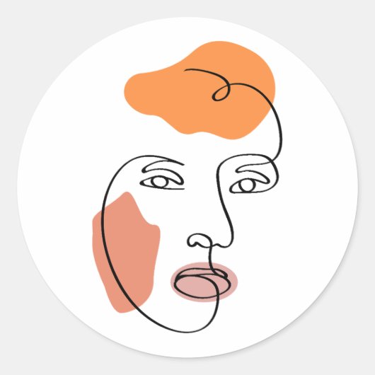 ミニマル抽象芸術顔ポートレートラインアート ラウンドシール (正面)