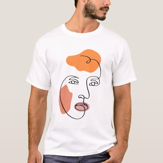 ミニマル抽象芸術顔ポートレートラインアート Tシャツ (正面)