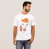 ミニマル抽象芸術顔ポートレートラインアート Tシャツ (正面フル)