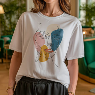 ミニマル抽象芸術顔ポートレート1行スケッチ トライブレンドTシャツ