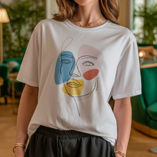 ミニマル抽象芸術顔ポートレート1行スケッチ トライブレンドTシャツ