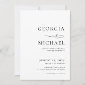 ミニマル文字とフォトブラック結婚とホワイト 招待状 (正面)