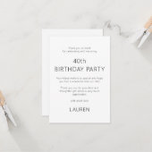 ミニマル文字のみ40歳の誕生日ありがとう カード (正面/裏面インサイチュ)