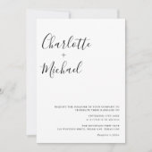 ミニマル文字の白黒結婚文字 招待状 (正面)