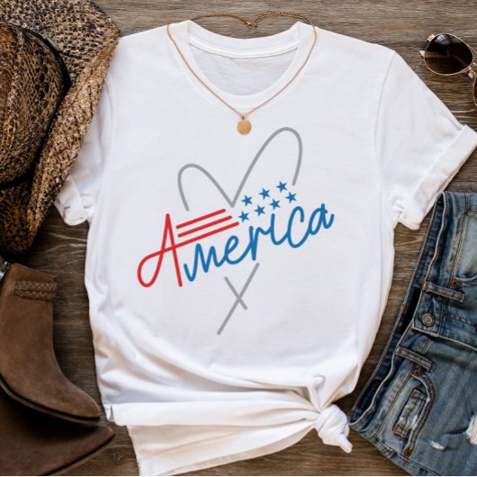 ミニマル文字グラフィック米国国旗7月4日 Tシャツ