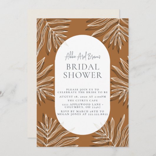 ミニマル文字スクリプトボホブライダルシャワー 招待状 (正面/裏面)