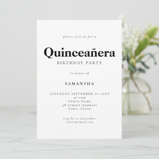 ミニマル文字ナイカラーキンセニェラ誕生日 招待状 (スタンド正面)