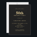 ミニマル文字ブラック金ゴールド50thバースデーパーティー 招待状<br><div class="desc">ミニマル文字ブラック金ゴールド50th誕生日パーティー。完全にカスタマイズ可能編集オプションを使用して、文字を簡単にパーソナライズもしし、必要なフォントと背景色を変更する。</div>