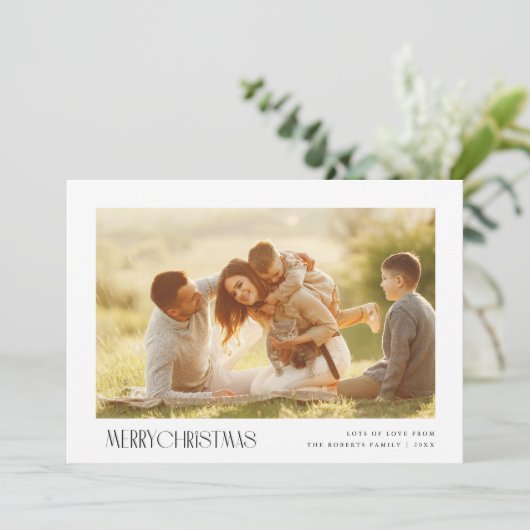 ミニマル文字メリーのクリスマスの写真グリーティングカード シーズンカード (スタンド正面)