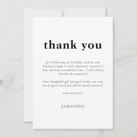 ミニマル文字任意のカラーフォト誕生日ありがとう カード (正面)