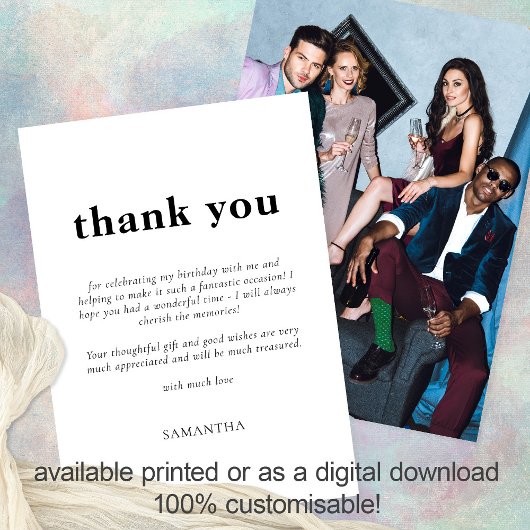 ミニマル文字任意のカラーフォト誕生日ありがとう カード