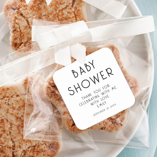 ミニマル文字白黒サンキューベイビーシャワー スクエアシール