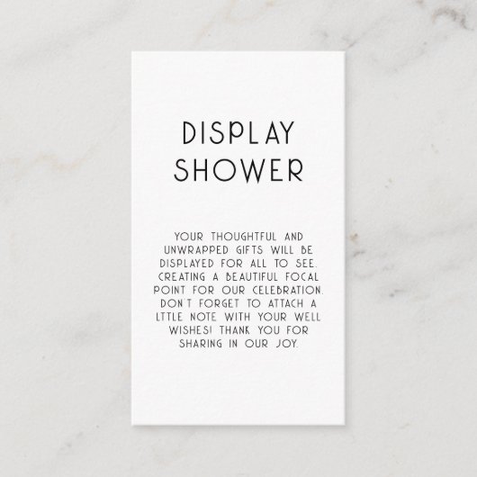 ミニマル文字白黒ベビー表示シャワー エンクロージャーカード (正面)