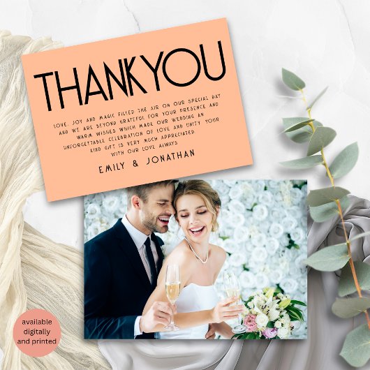 ミニマル文字結婚ピーチズサンキュー カード