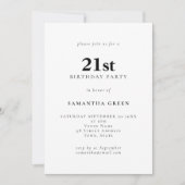 ミニマル文字Any Color 21st誕生日パーティー 招待状 (正面)