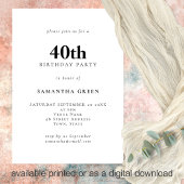 ミニマル文字Any Color 40th Birthdayパーティー 招待状