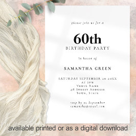ミニマル文字Any Color 60th誕生日パーティー 招待状