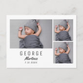 ミニマル新生児写真誕生のお知らせ ポストカード (正面)