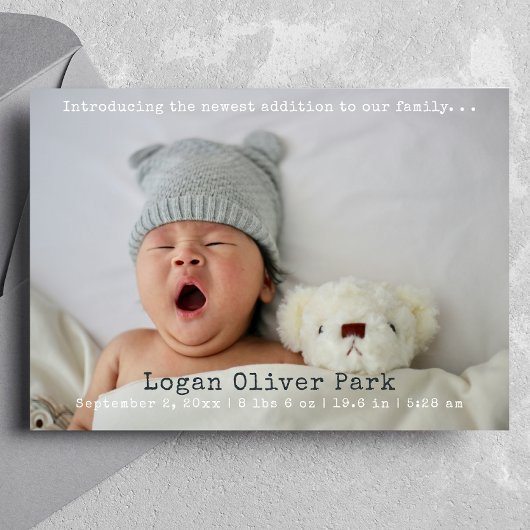 ミニマル新生児写真誕生のお知らせ 案内状