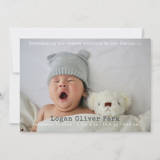 ミニマル新生児写真誕生のお知らせ 案内状 (正面)