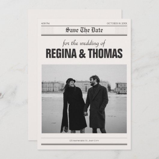 ミニマル新聞のポスター結婚写真 セーブザデート (正面/裏面)