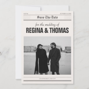 ミニマル新聞のポスター結婚写真 セーブザデート