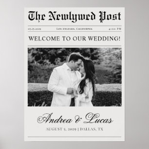 ミニマル新聞スタイル結婚の歓迎サイン ポスター