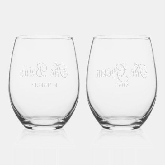 ミニマル新郎新婦の結婚台本エレガント ステムなしワイングラス (裏面)