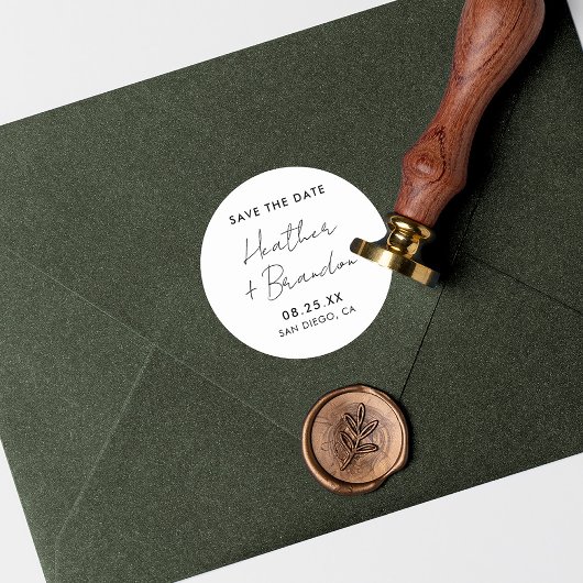 ミニマル日付の保存結婚式用シール ラウンドシール