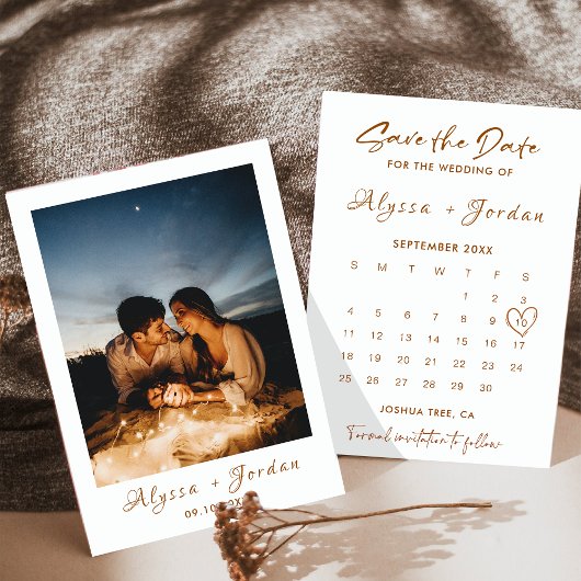 ミニマル日付カレンダーの保存テンプレート写真 招待状