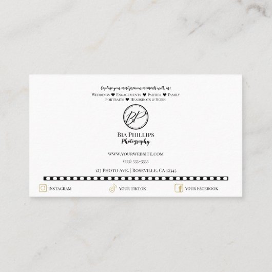 ミニマル映画ストリップ写真モダン撮影 名刺 (裏面)