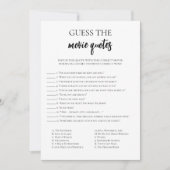 ミニマル映画引用文ブライダルシャワーゲームカード 招待状 (正面)